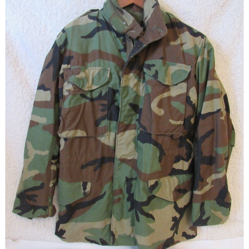 Military Coat Cold Weather Size‎ S  Green Camo Field Pockets Zip With Hood